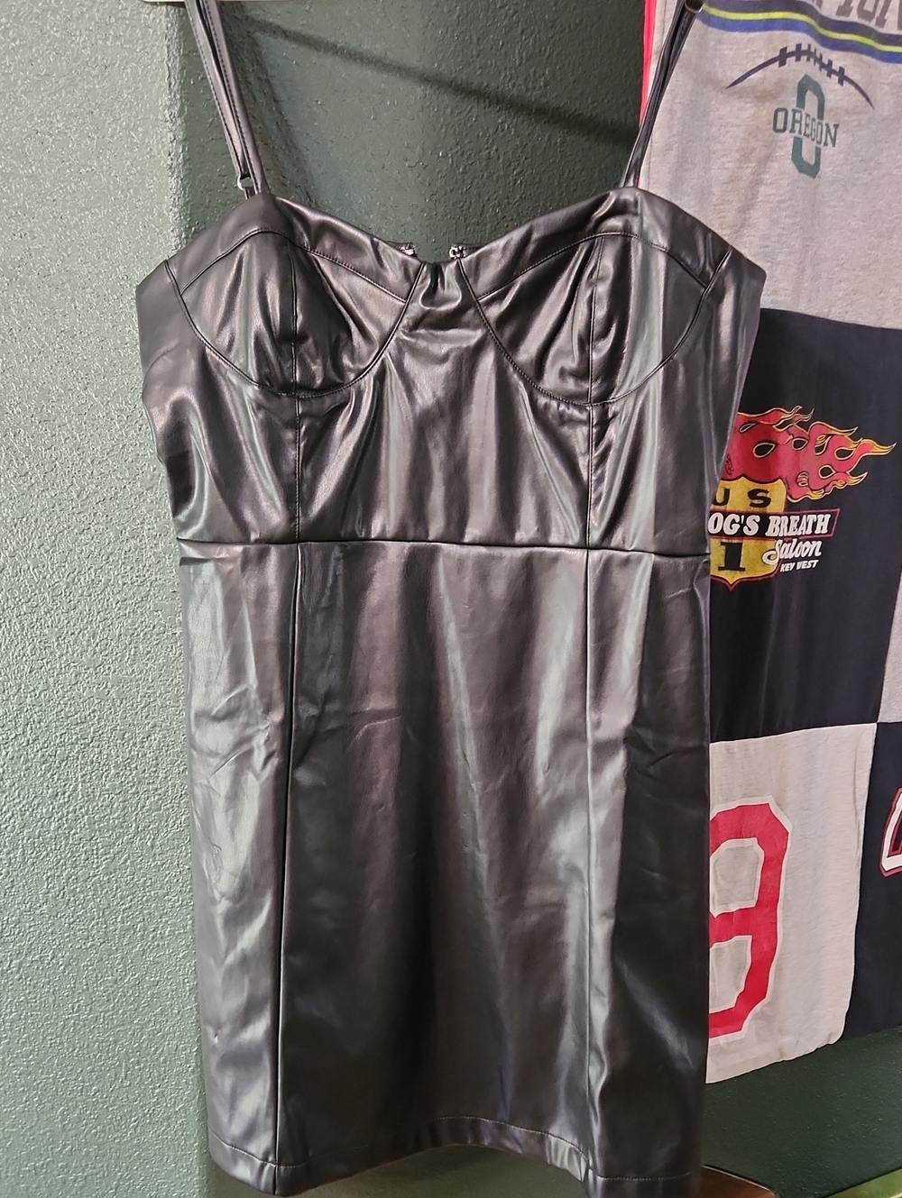 Black Faux Leather Bustier Mini Dress